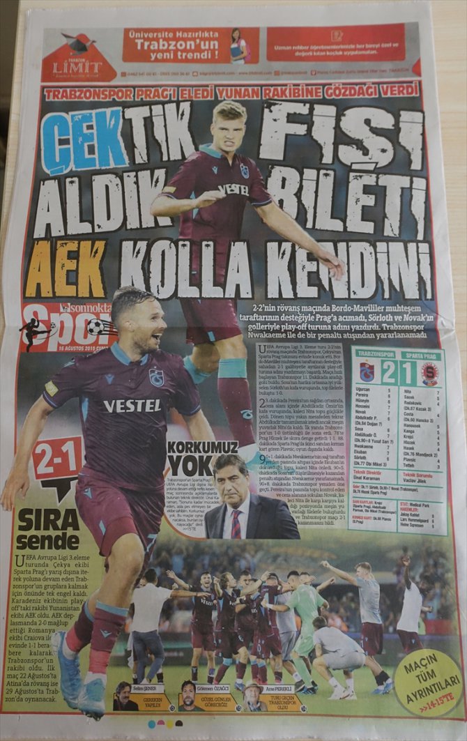 Trabzon yerel basınında Sparta Prag galibiyeti