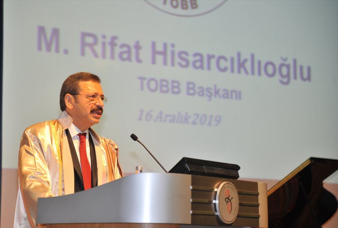 TOBB Başkanı Hisarcıklıoğlu'na Korkut Ata Üniversitesinden fahri doktora ünvanı verildi