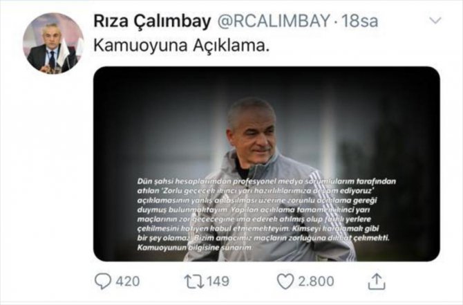 Rıza Çalımbay'dan "Zorlu" açıklaması: