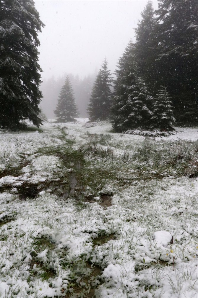 Bolu'nun yüksek kesimlerine mayıs ayında kar yağdı